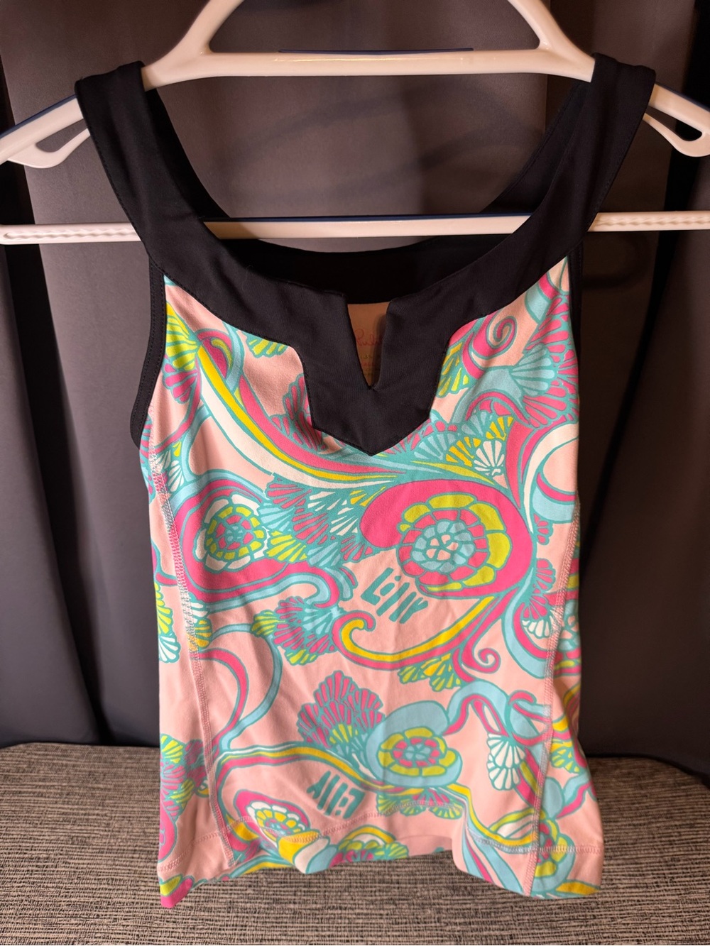 Lilly Pulitzer Pink Floral Paisley Tank with Black Trim